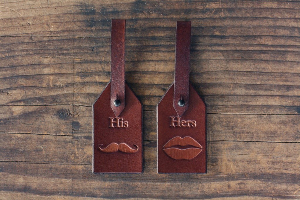 2 His and Hers Custom Leather Luggage Tags