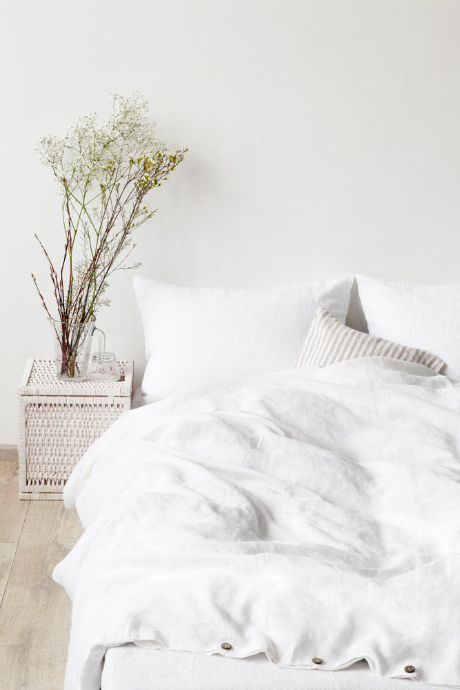 4 White Stone Washed Linen Duvet Cover