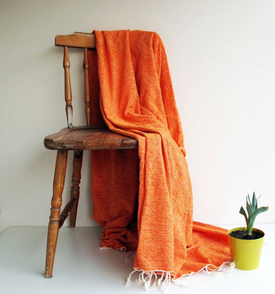 2 Cotton & Velvet Handwoven Orange Soft Warm Blanket