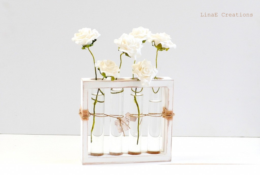 5 Shabby chic wooden bud vase with test tubes