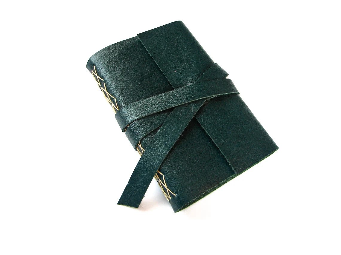 Teal Leather Journal Double Wrap Tie